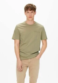 Only & Sons ONSROY REG SS SLUB POCKET NOOS - T-Shirt Basic - Chinchilla